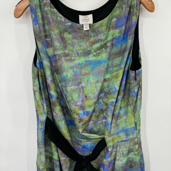 Maggy Boutique Suzi Chin Dress Size 14 Multicolor Sleeveless Belted Waist Polyes - Picture 4 of 10